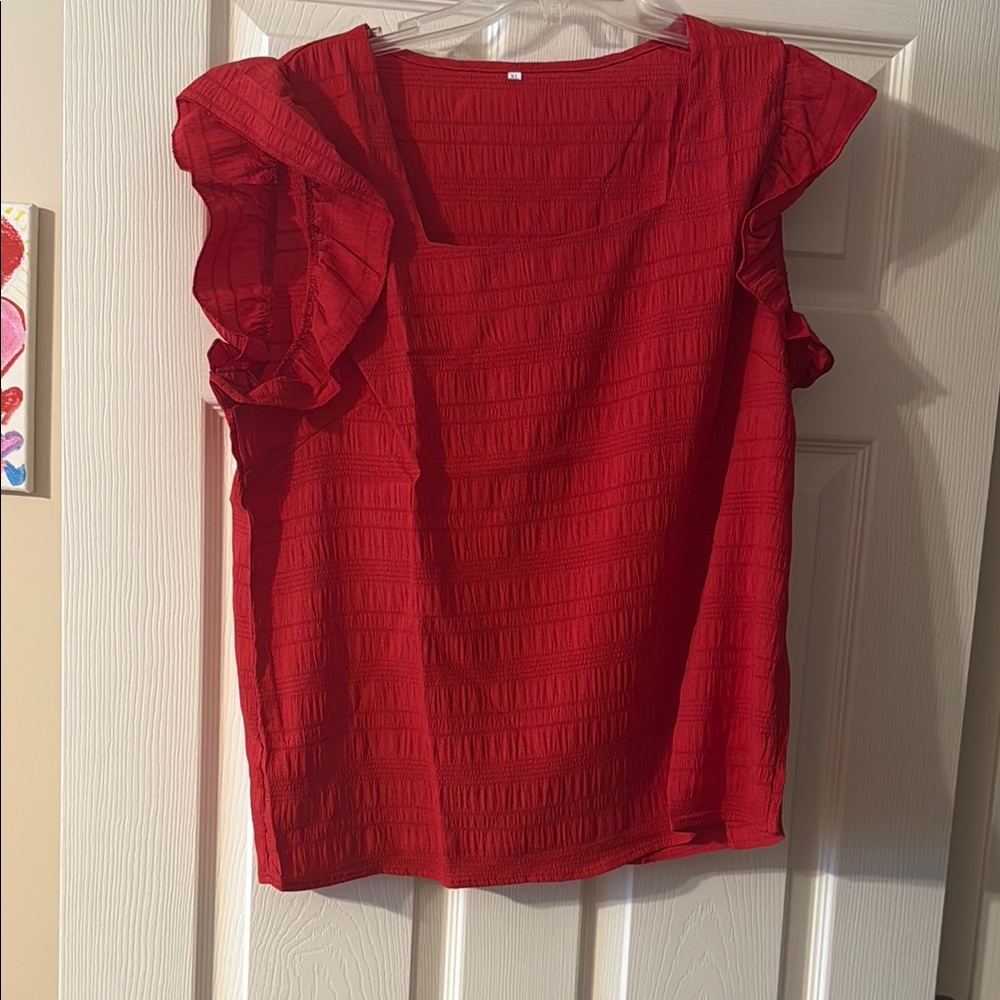 Vibrant Red Ruffled Cap Sleeve Blouse